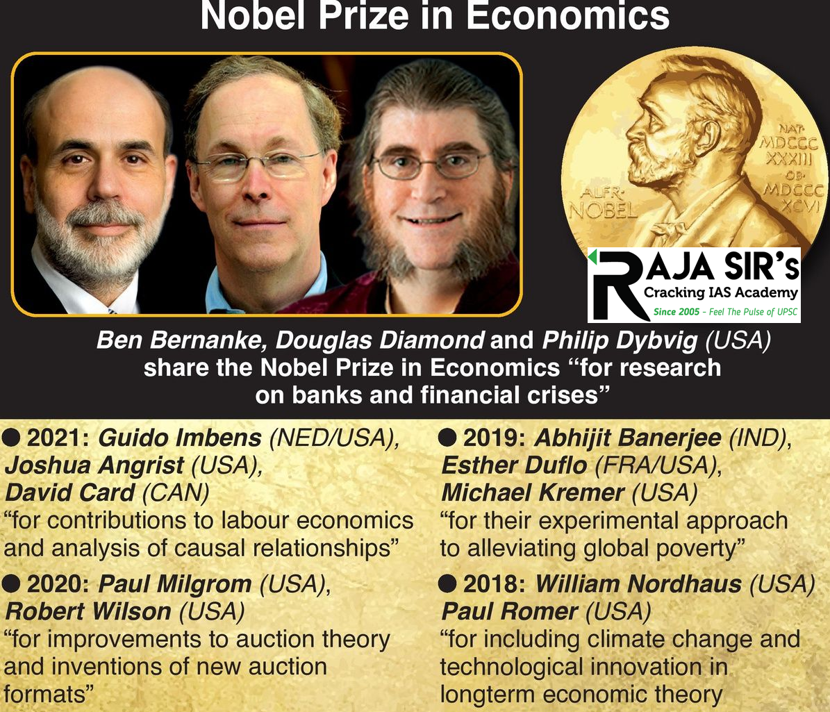 For significantly improving &ldquo;our understanding of the role of banks in the economy, particularly during financial crises,&rdquo; the&nbsp;Sveriges Riksbank Prize in Economic Sciences for 2022&nbsp;was awarded on 10 October 2022 to three American economists:&nbsp;Ben S Bernanke,&nbsp;Douglas W Diamond&nbsp;and&nbsp;Philip H Dybvi.