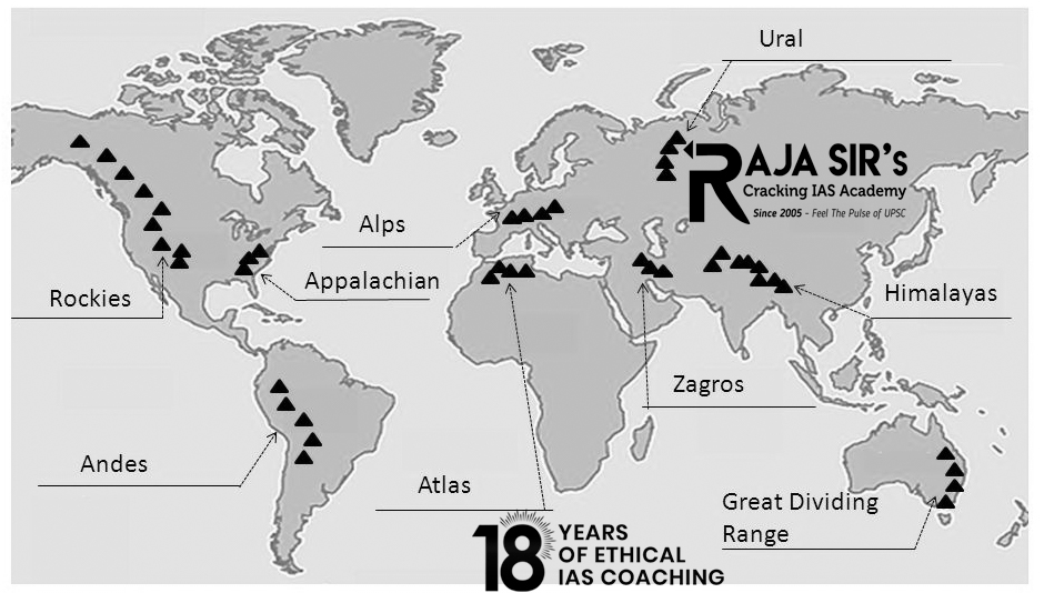Mountain range refers to a series of ridges which originated in the same age and underwent the same processes. The most prominent or characteristic feature of mountain ranges is their long and narrow extension.