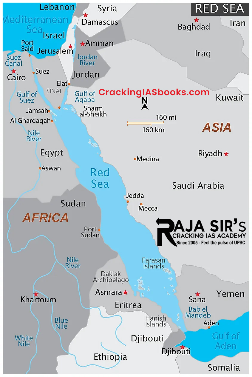 The Red Sea is a semi-enclosed tropical basin, bounded by&nbsp;northeastern Africa, to the west, and the Arabian peninsula, to the east.